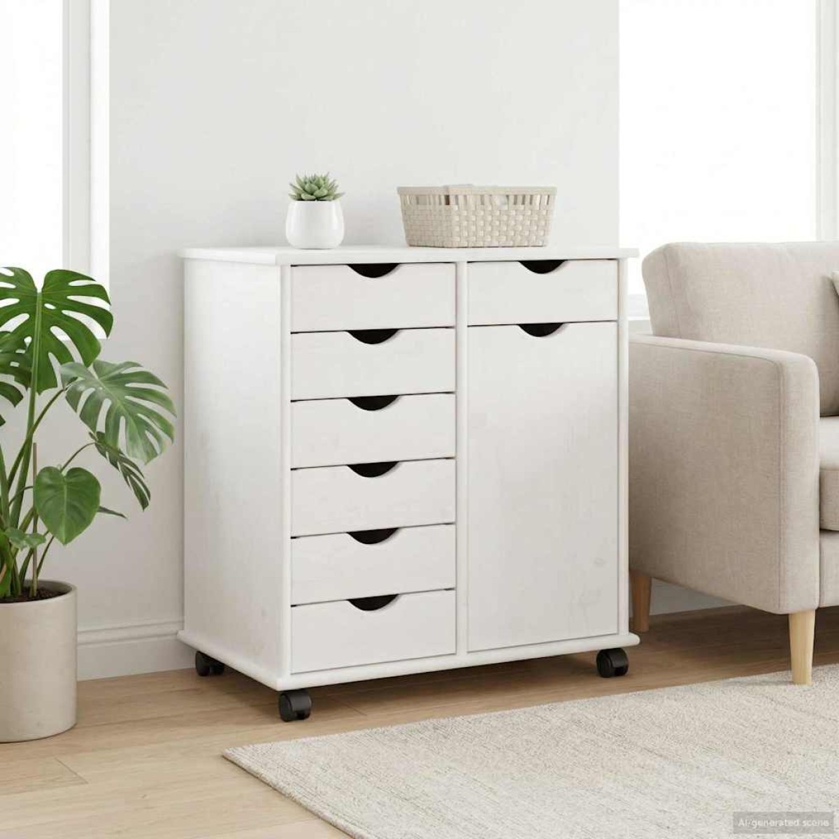 vidaXL Κινητό Ντουλάπι Λευκό 63,5 x 39 x 65,5 εκ Στερεό ξύλο πεύκου