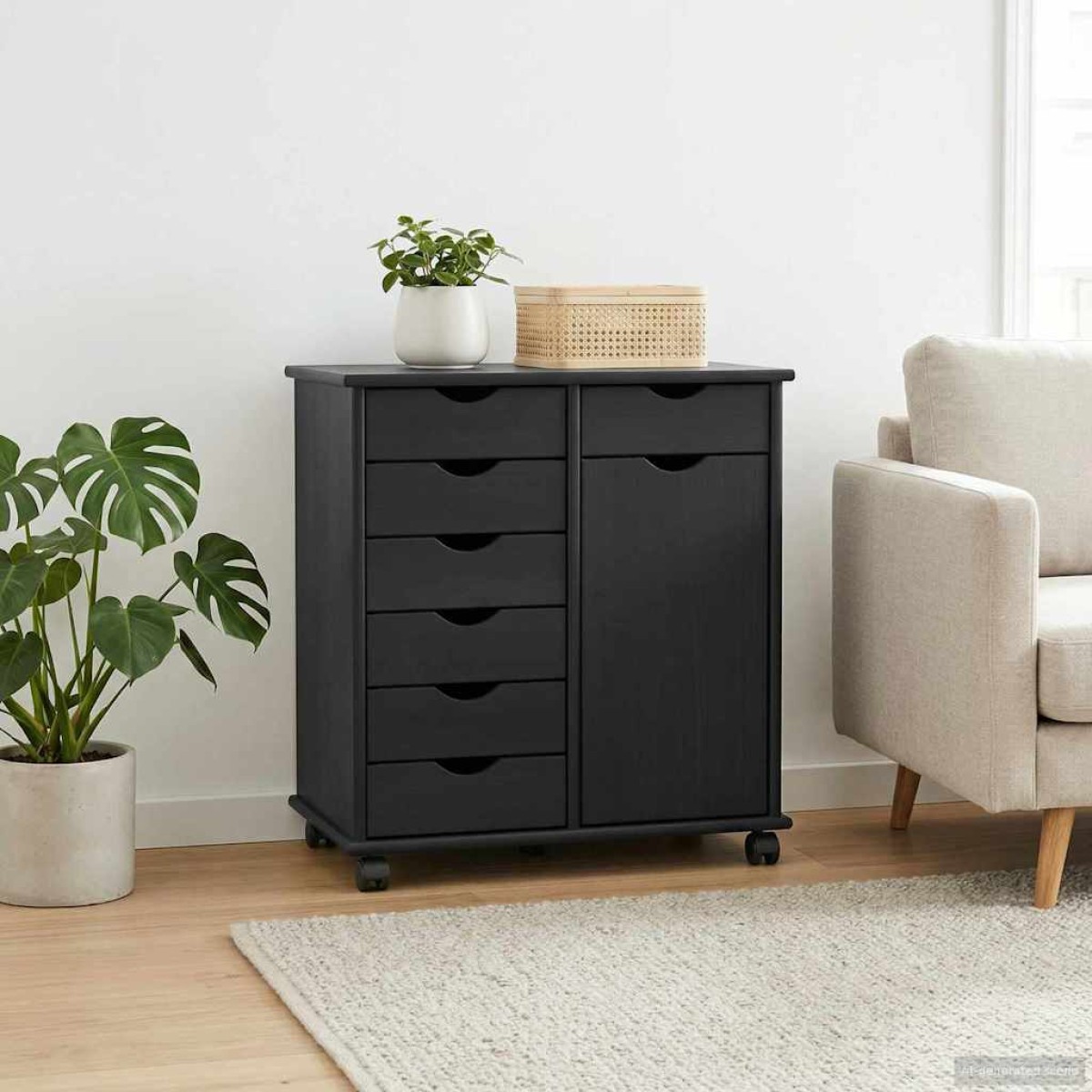 vidaXL Κινητό Ντουλάπι Μαύρο 63,5 x 39 x 65,5 εκ Στερεό ξύλο πεύκου