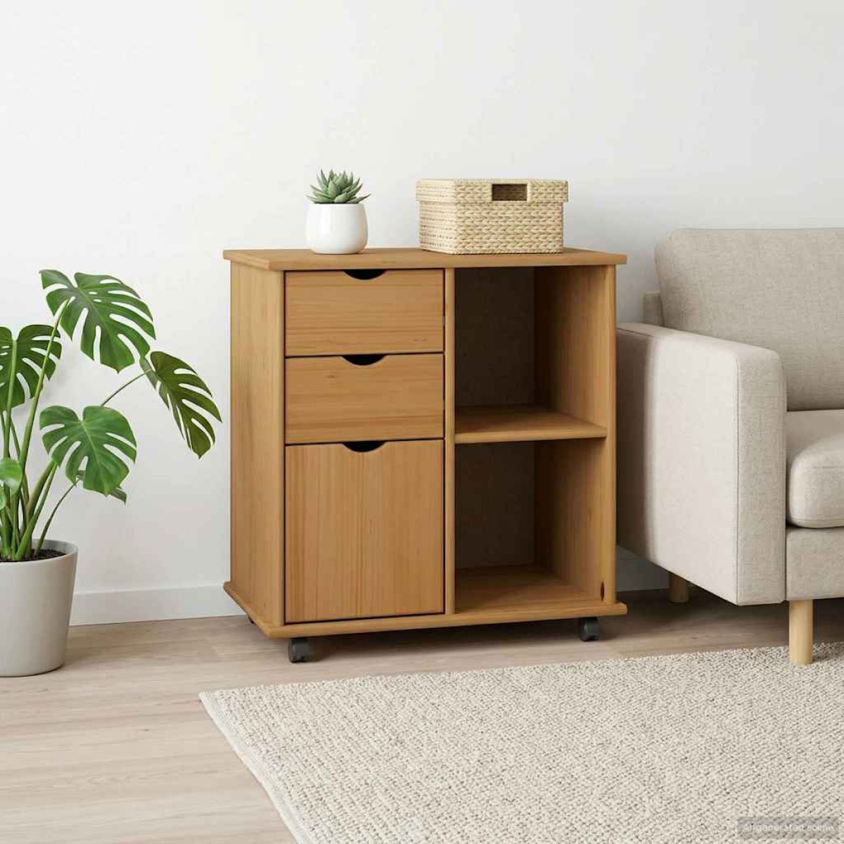 vidaXL Κινητό Ντουλάπι με τροχούς Μέλι Καφέ 63,5 x 39 x 65,5 εκ.