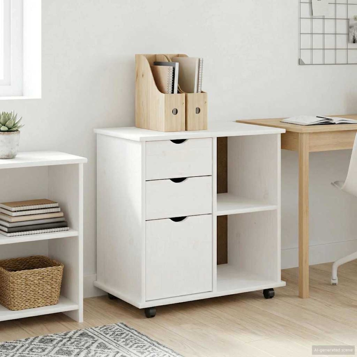 vidaXL Κινητό Ντουλάπι Λευκό 63,5 x 39 x 65,5 εκ. Στερεό ξύλο πεύκου