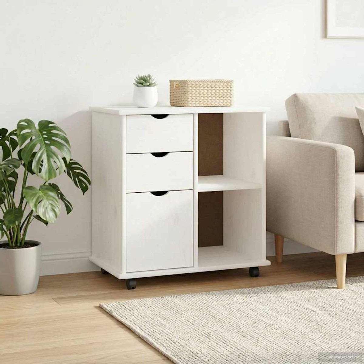 vidaXL Κινητό Ντουλάπι Λευκό 63,5 x 39 x 65,5 εκ. Στερεό ξύλο πεύκου