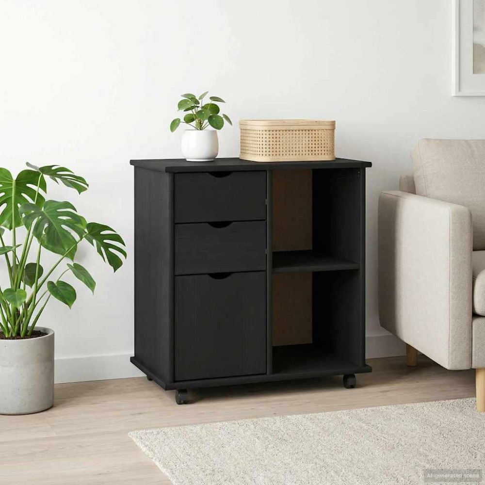 vidaXL Κινητό Ντουλάπι Μαύρο 63,5 x 39 x 65,5 εκ. Στερεό ξύλο πεύκου