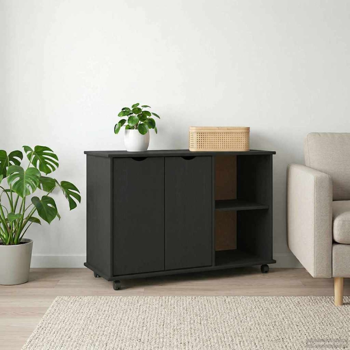 vidaXL Κινητό Ντουλάπι Μαύρο 100 x 39 x 65,5 εκ Στερεό ξύλο πεύκου
