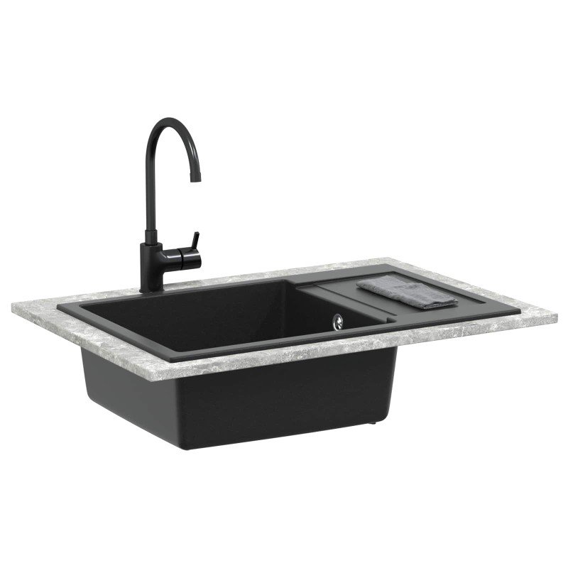 vidaXL Σιντρινο Μαύρο 780 x 500 mm 80% Χαλαζίας και 20% Ρητίνη