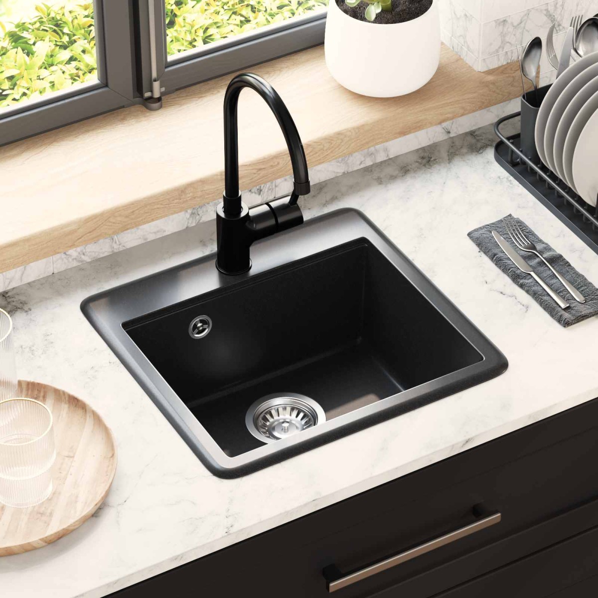 vidaXL Σιντρινο 80% Χαλαζίας και 20% Ρητίνη 470 x 440 mm Μαύρο