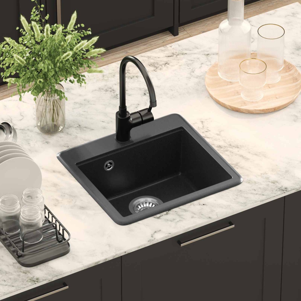 vidaXL Σιντρινο 80% Χαλαζίας και 20% Ρητίνη 470 x 440 mm Μαύρο
