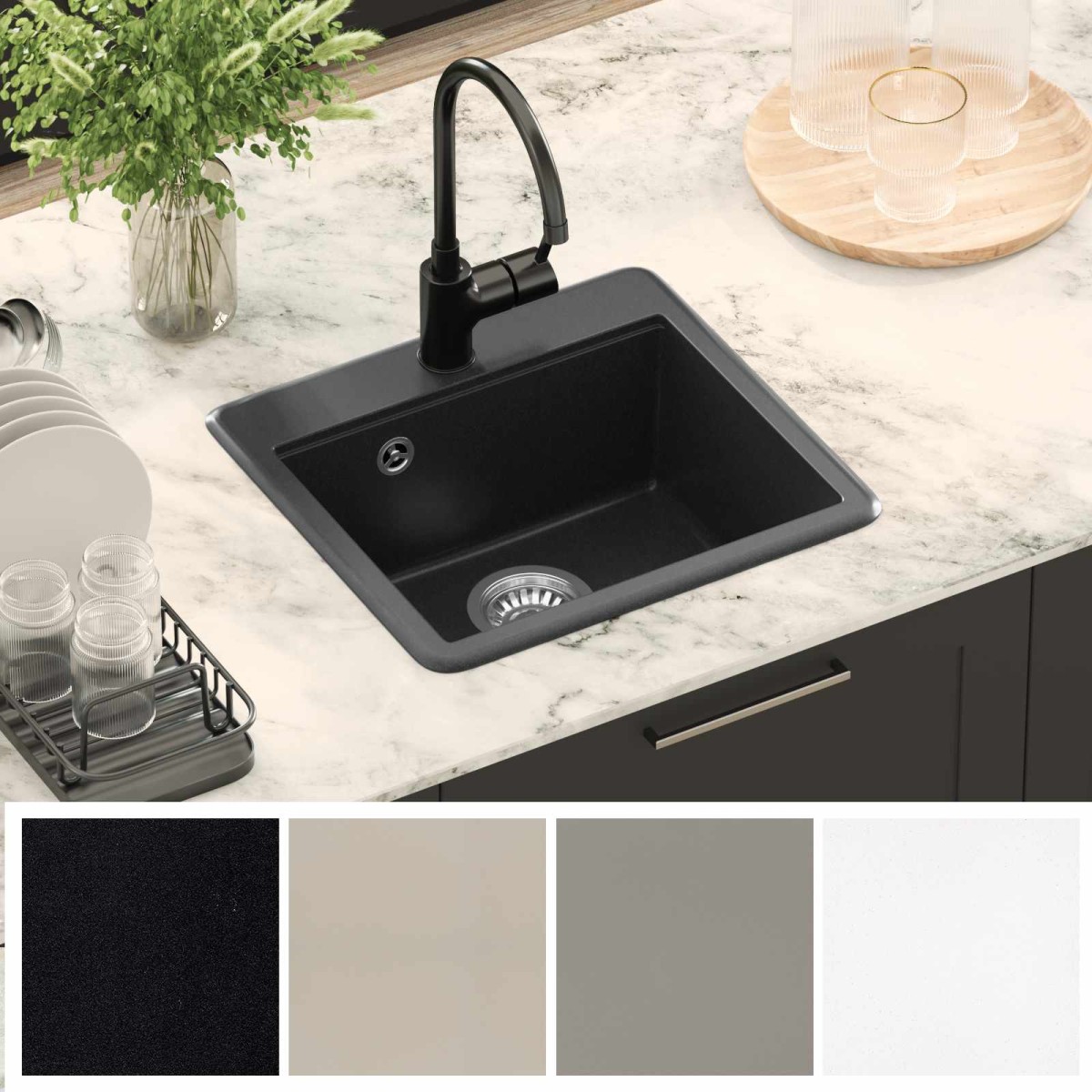 vidaXL Σιντρινο 80% Χαλαζίας και 20% Ρητίνη 470 x 440 mm Μαύρο