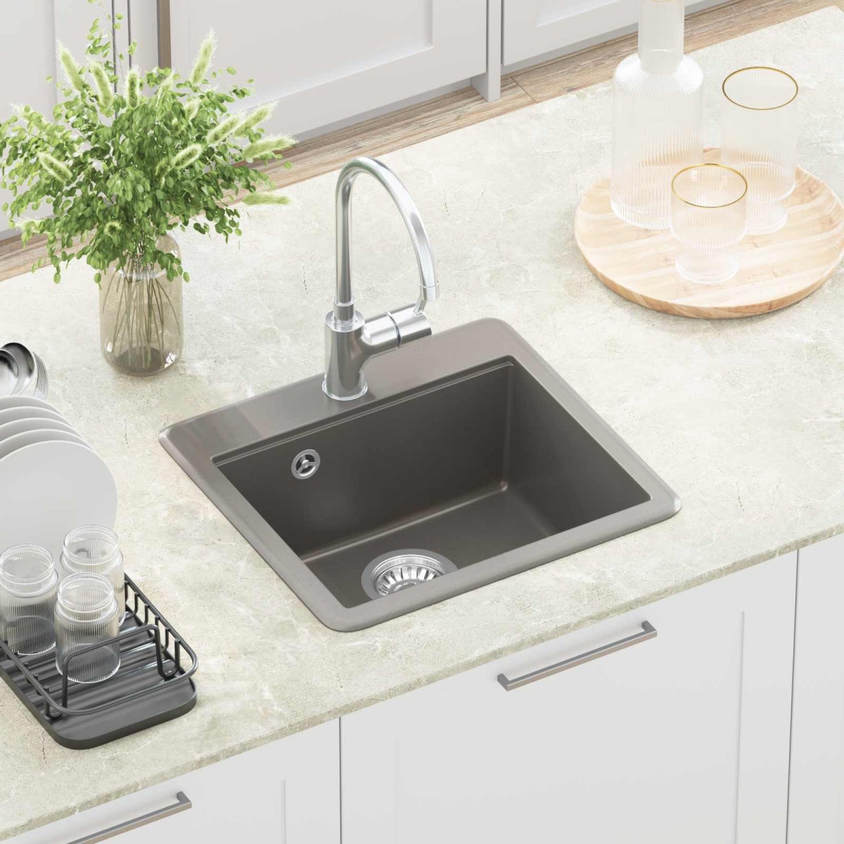 vidaXL Σιντρινο 80% Χαλαζίας και 20% Ρητίνη 470 x 440 mm Γκρι
