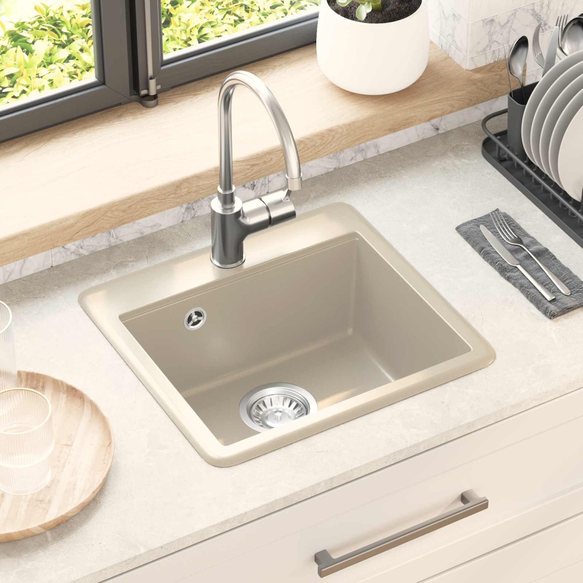 vidaXL Σιντρινο 80% Χαλαζίας και 20% Ρητίνη 470 x 440 mm Μπεζ
