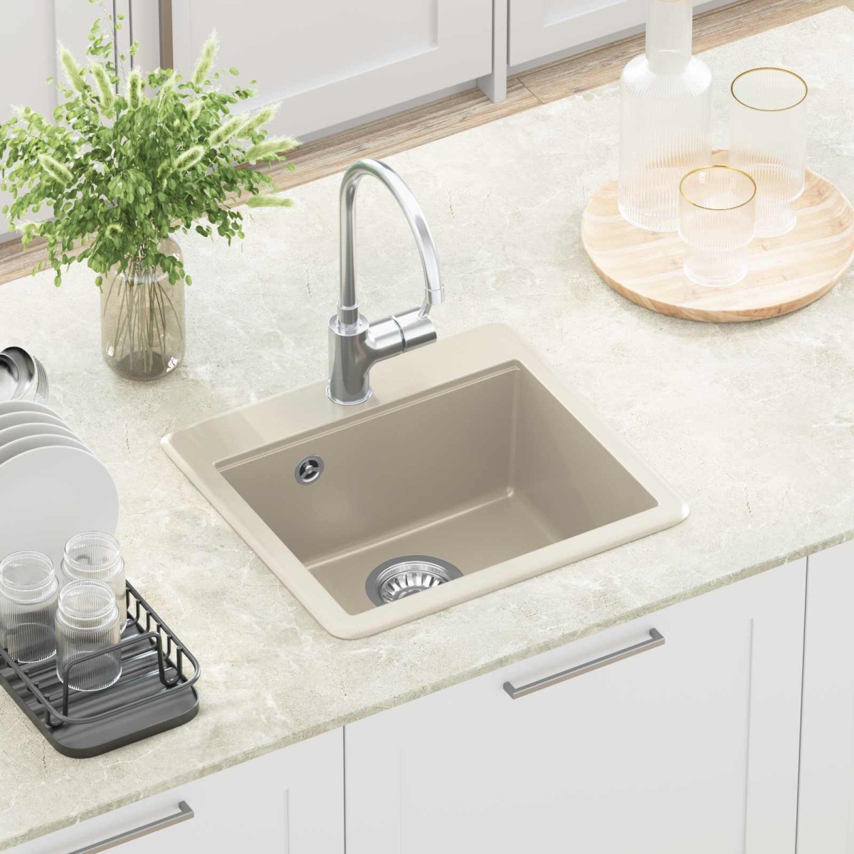 vidaXL Σιντρινο 80% Χαλαζίας και 20% Ρητίνη 470 x 440 mm Μπεζ