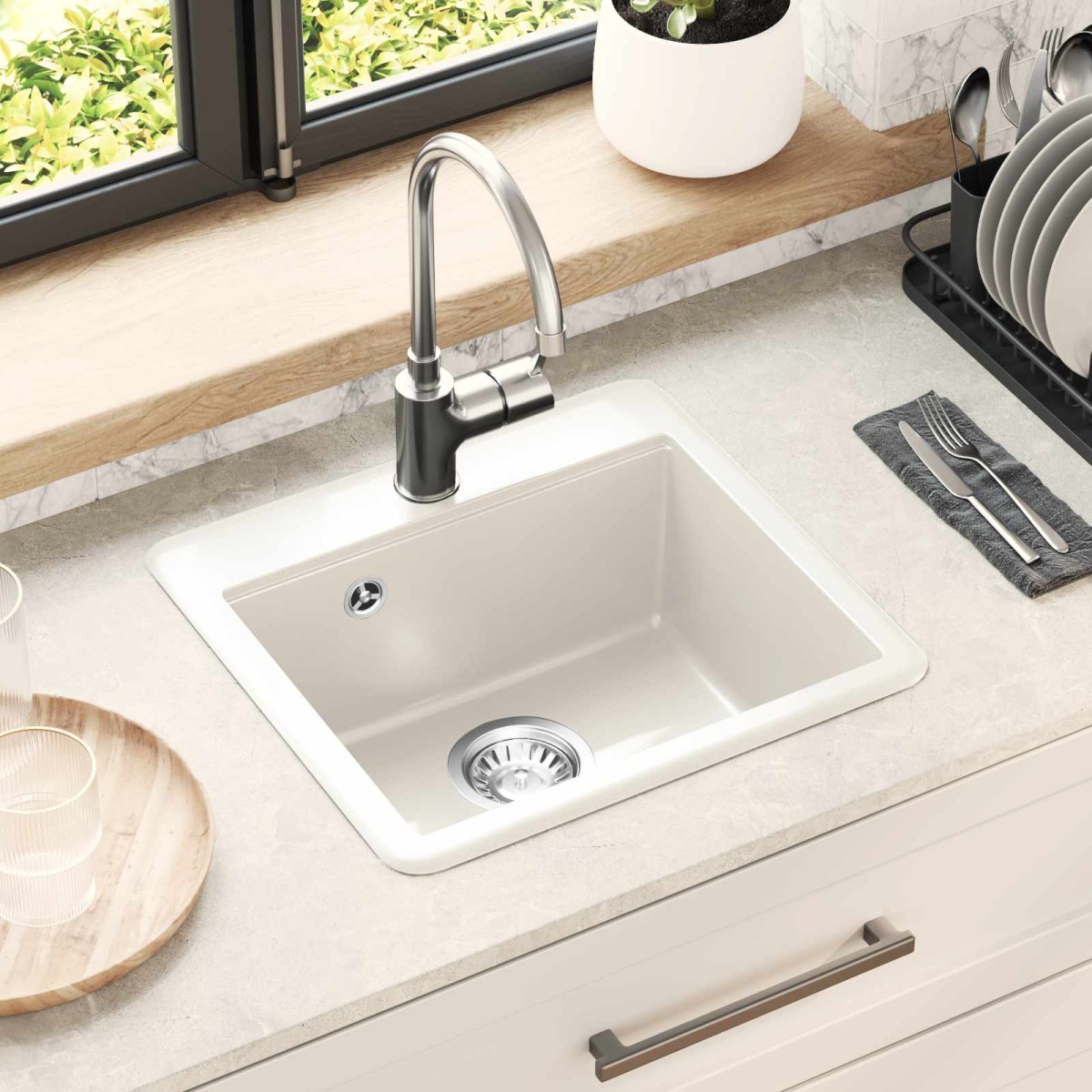 vidaXL Σιντρινο 80% Χαλαζίας και 20% Ρητίνη 470 x 440 mm Λευκό
