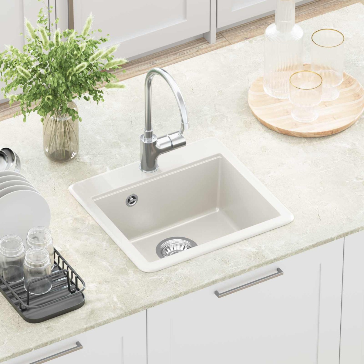 vidaXL Σιντρινο 80% Χαλαζίας και 20% Ρητίνη 470 x 440 mm Λευκό