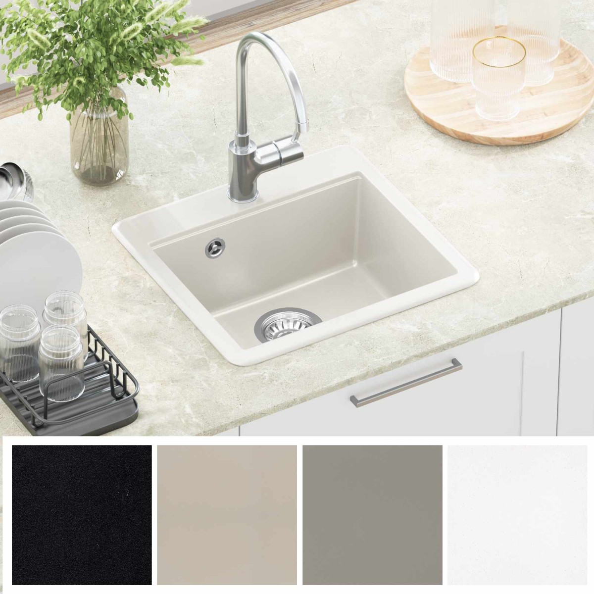 vidaXL Σιντρινο 80% Χαλαζίας και 20% Ρητίνη 470 x 440 mm Λευκό