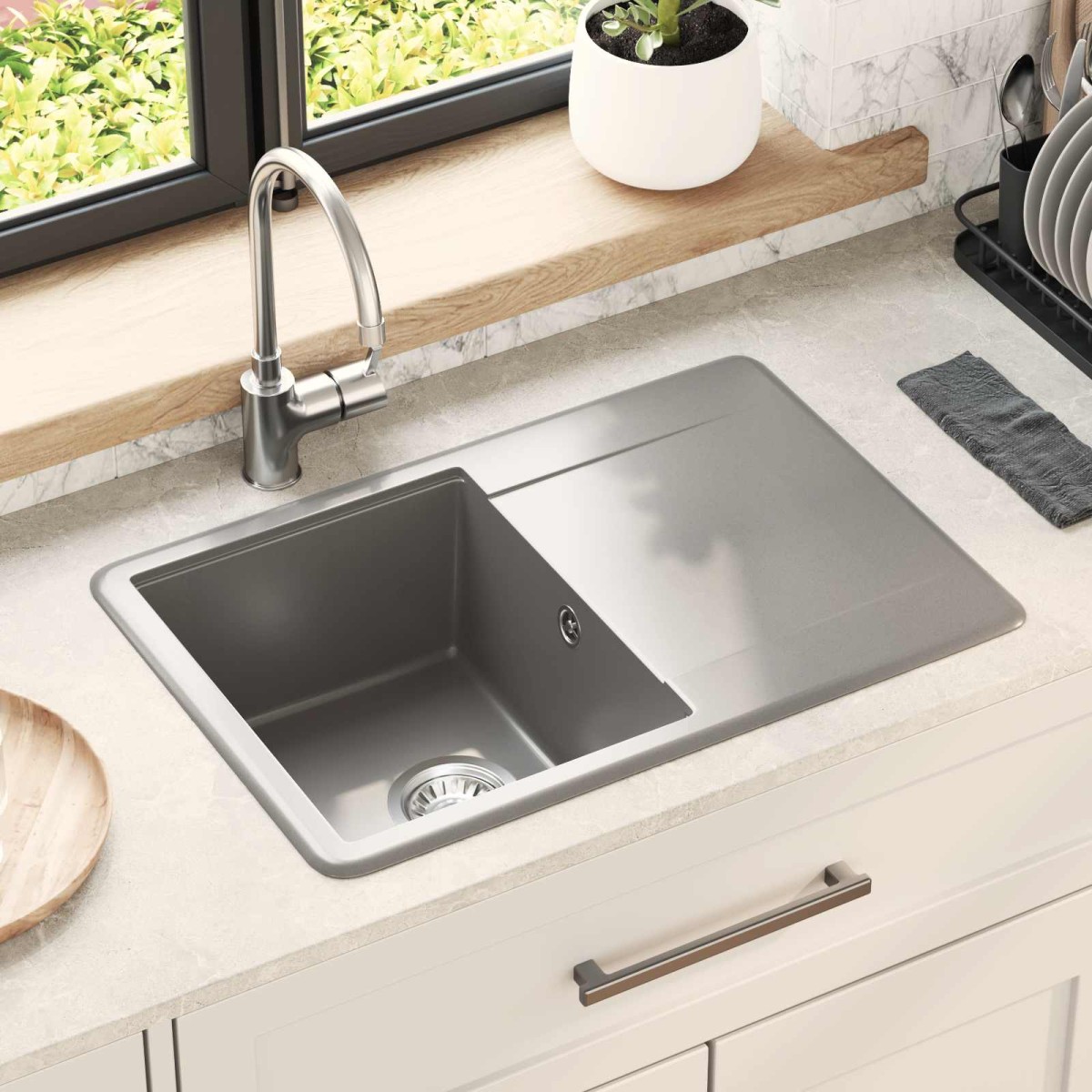 vidaXL Σιντρινο 80% Χαλαζίας και 20% Ρητίνη 670 x 460 mm Γκρι