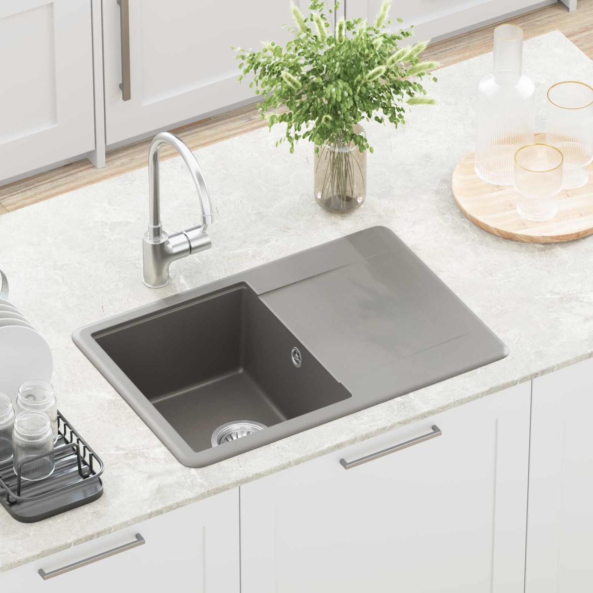vidaXL Σιντρινο 80% Χαλαζίας και 20% Ρητίνη 670 x 460 mm Γκρι