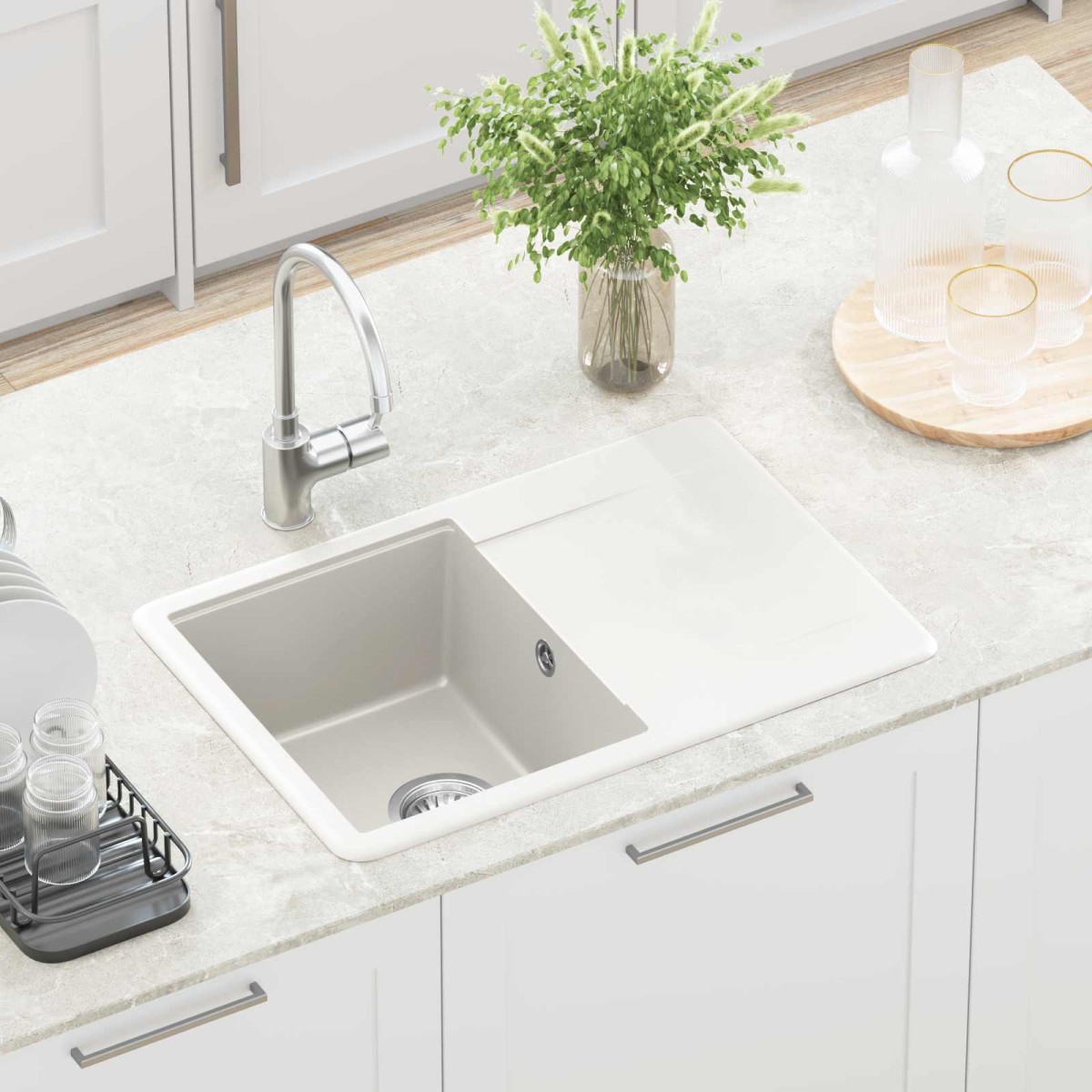 vidaXL Σιντρινο 80% Χαλαζίας και 20% Ρητίνη 670 x 460 mm Λευκό