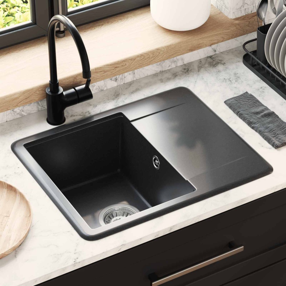 vidaXL Σιντρινο Μαύρο 560 x 460 mm 80% Χαλαζίας και 20% Ρητίνη