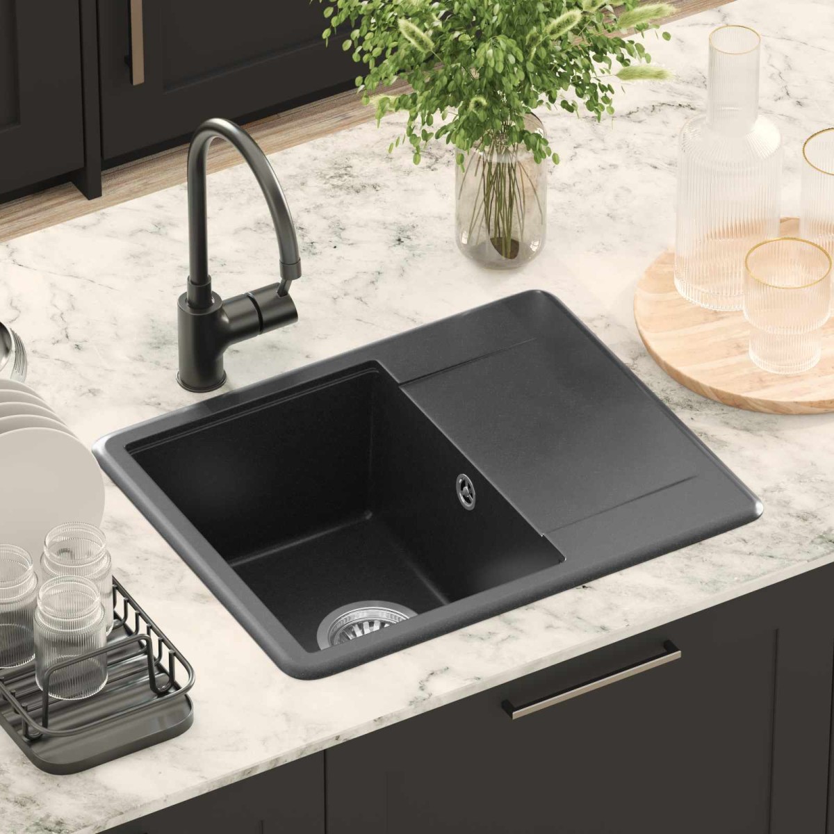 vidaXL Σιντρινο Μαύρο 560 x 460 mm 80% Χαλαζίας και 20% Ρητίνη