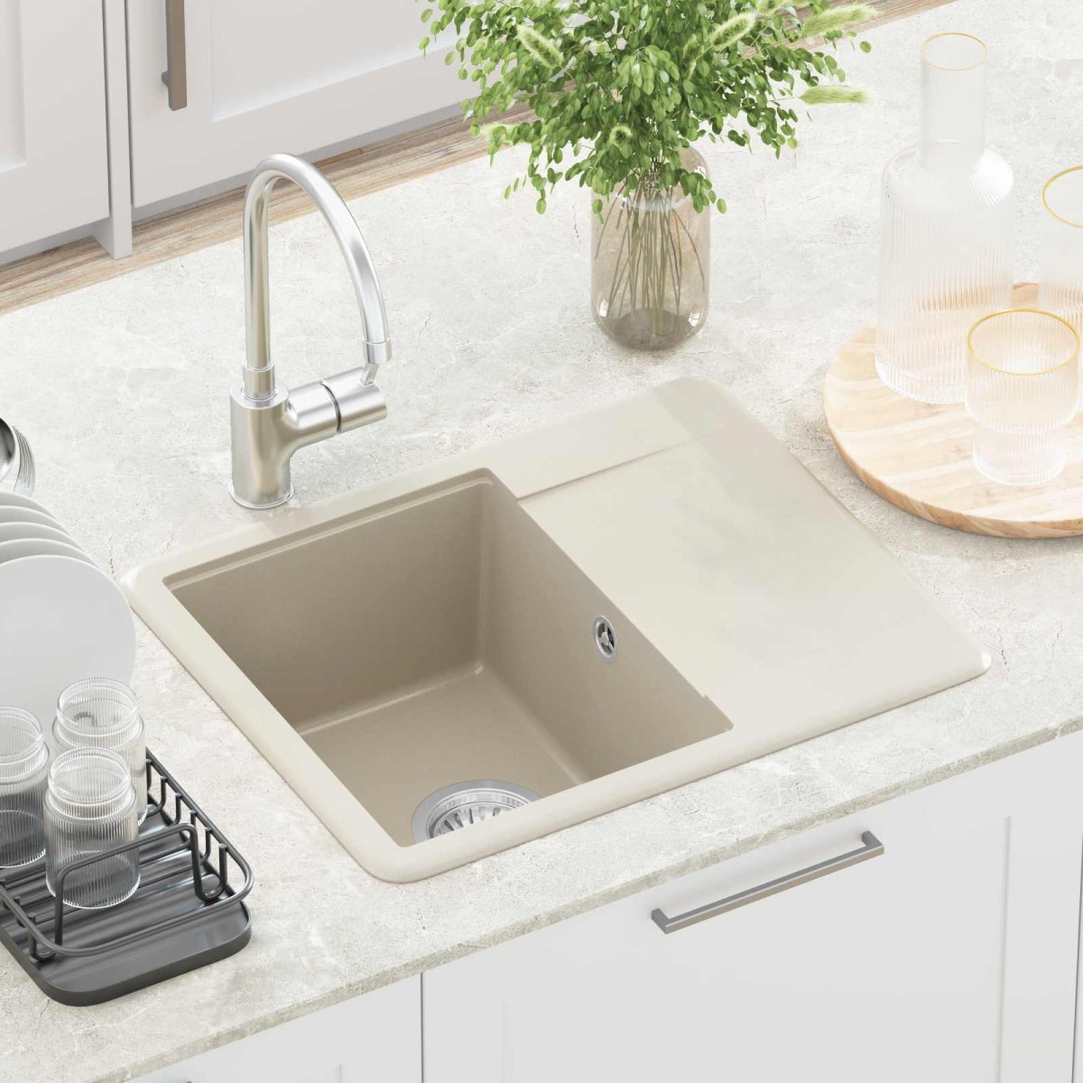 vidaXL Σιντρινο 80% Χαλαζίας και 20% Ρητίνη 560 x 460 mm Μπεζ