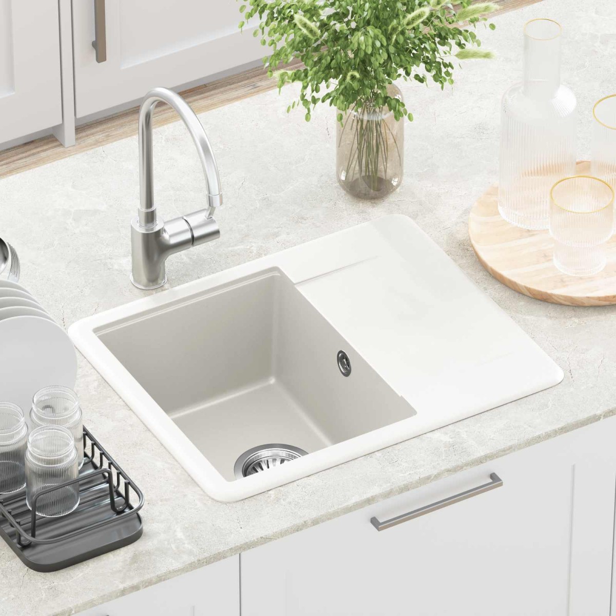 vidaXL Σιντρινο 80% Χαλαζίας και 20% Ρητίνη 560 x 460 mm Λευκό