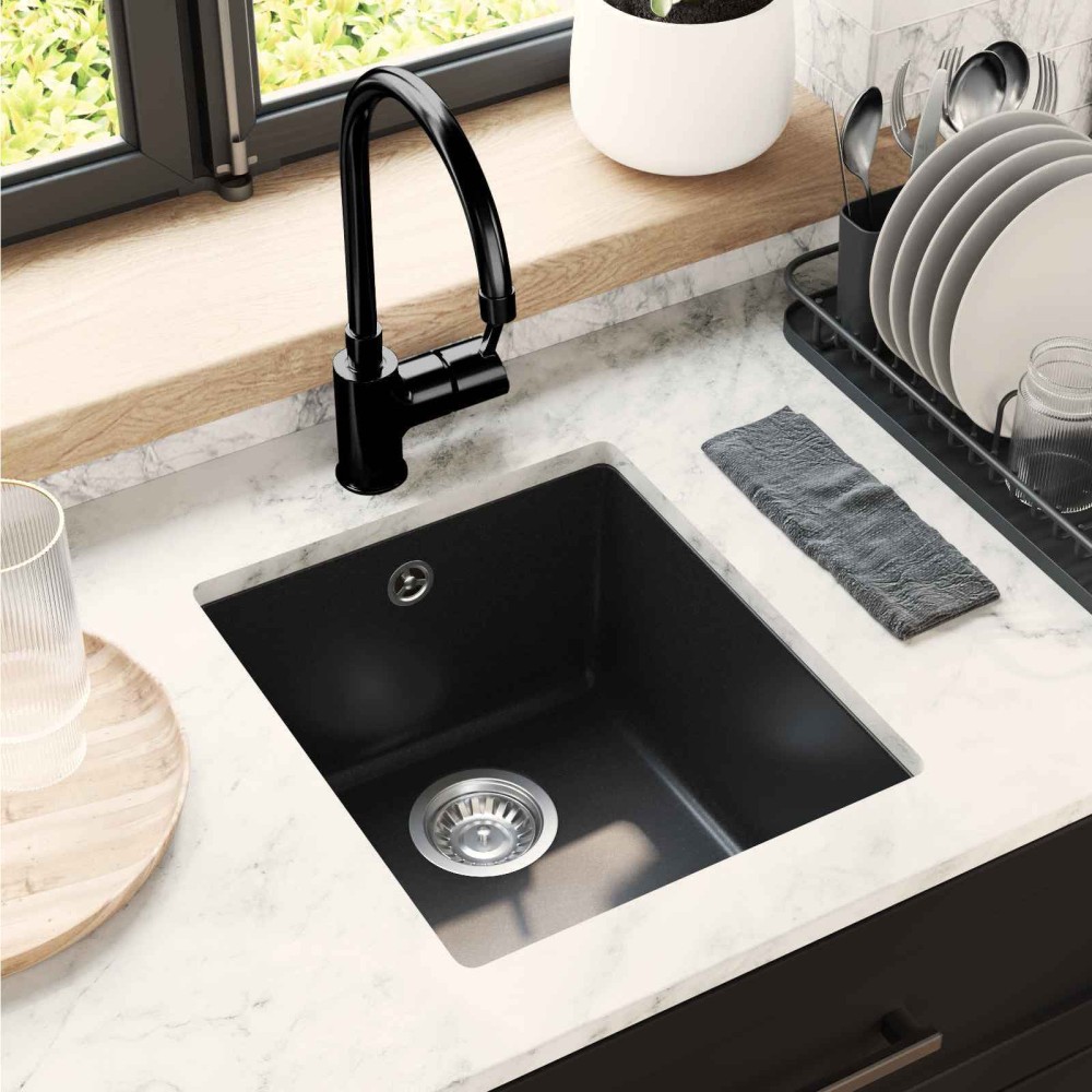 vidaXL Σιντρινο Μαύρο 370 x 460 mm 80% Χαλαζίας και 20% Ρητίνη