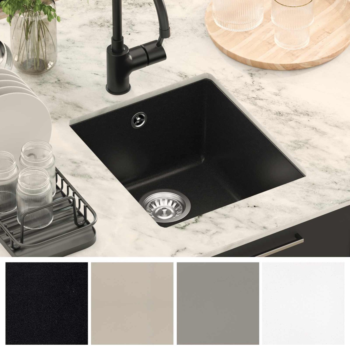 vidaXL Σιντρινο Μαύρο 370 x 460 mm 80% Χαλαζίας και 20% Ρητίνη