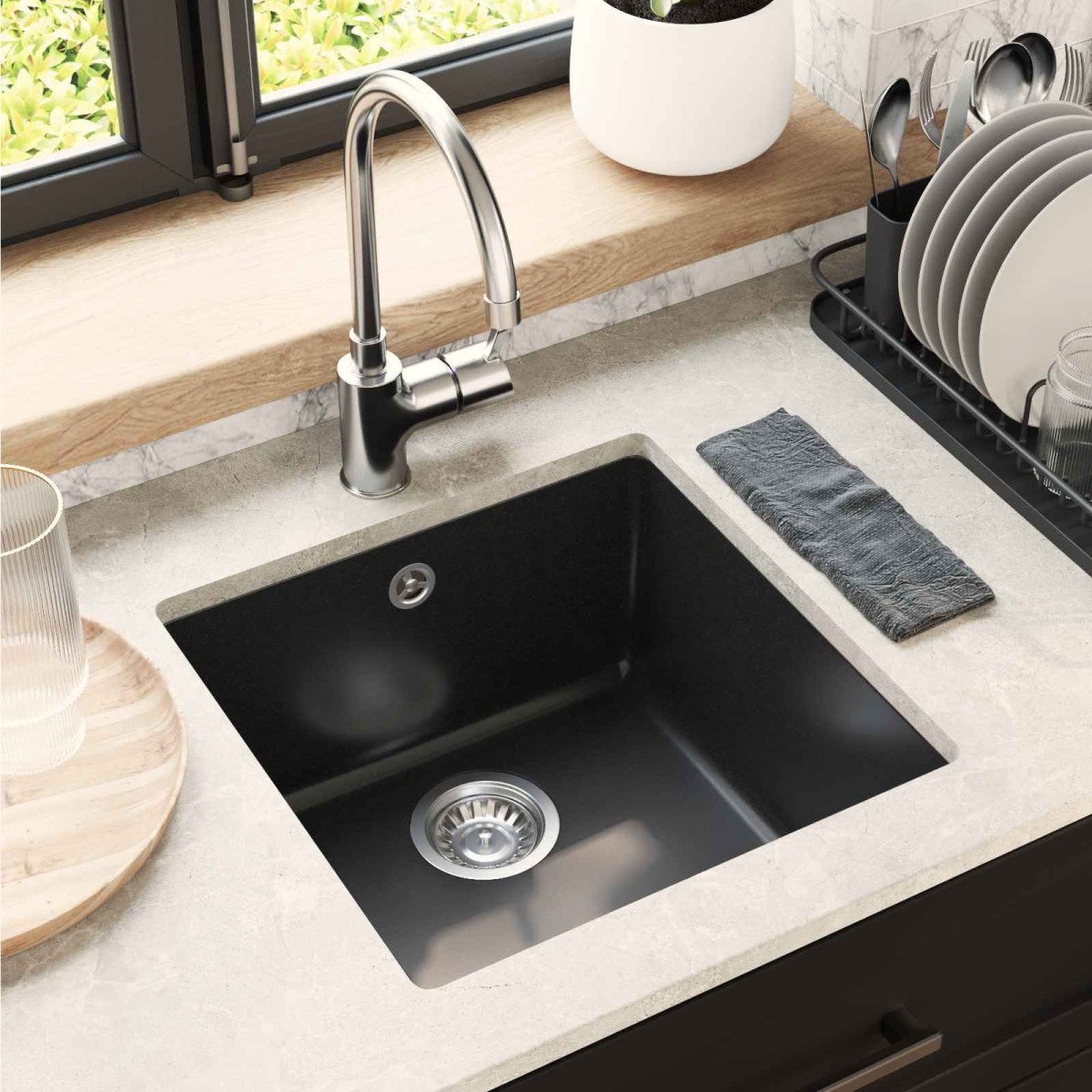 vidaXL Σιντρινο 80% Χαλαζίας και 20% Ρητίνη 430 x 460 mm Μαύρο