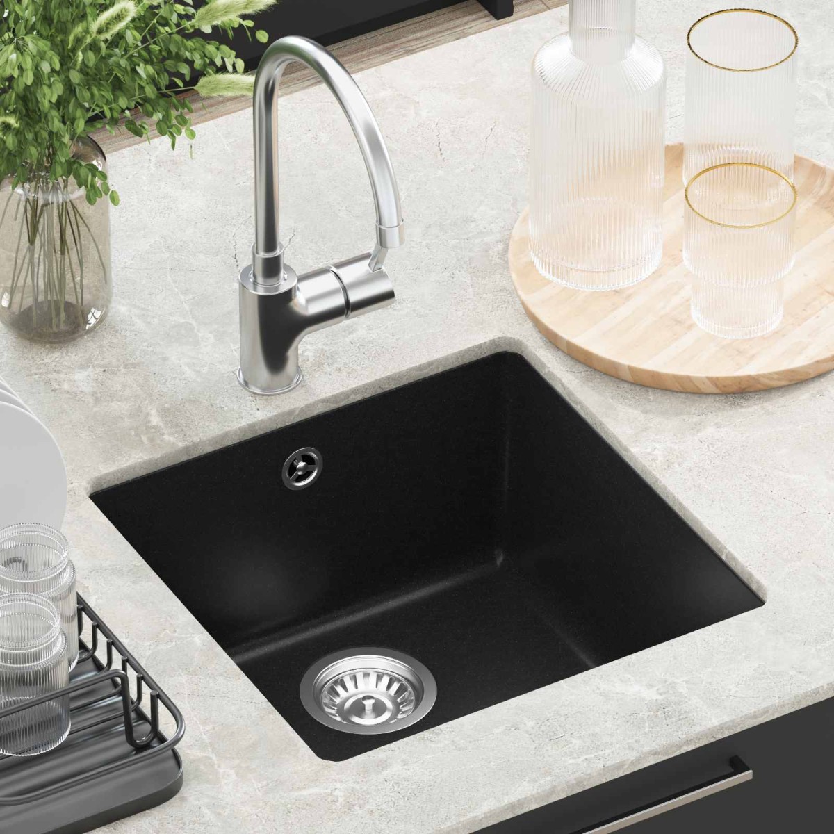 vidaXL Σιντρινο 80% Χαλαζίας και 20% Ρητίνη 430 x 460 mm Μαύρο