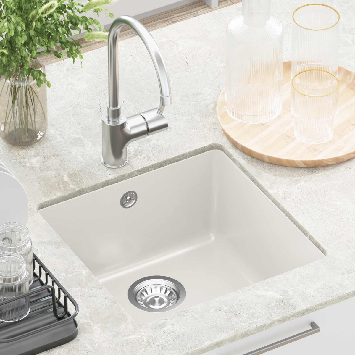 vidaXL Σιντρινο 80% Χαλαζίας και 20% Ρητίνη 430 x 460 mm Λευκό