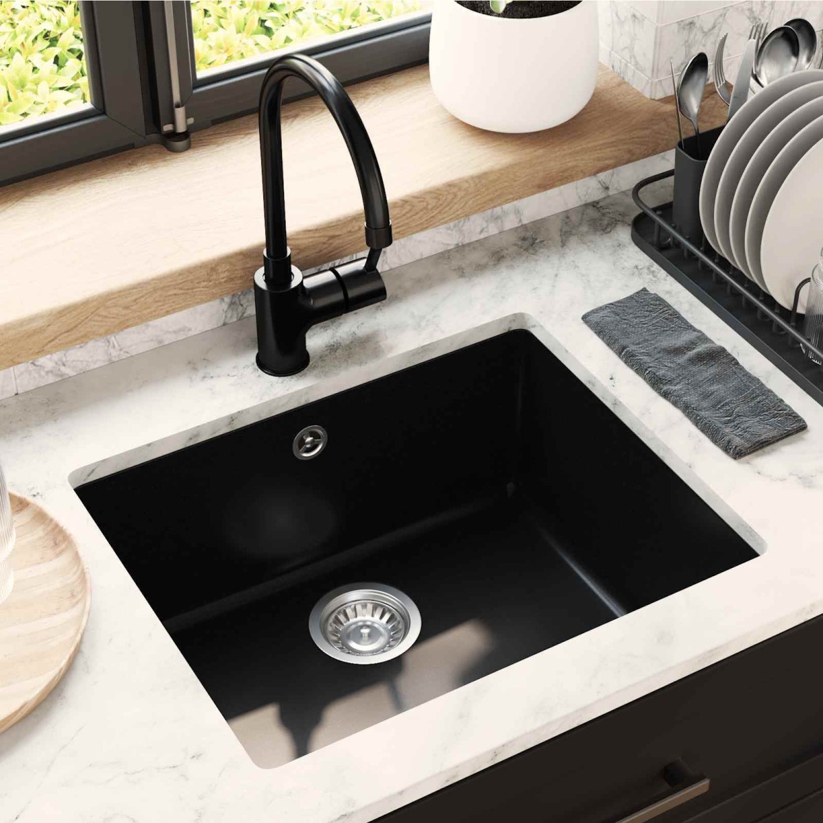 vidaXL Σιντρινο 80% Χαλαζίας και 20% Ρητίνη 530 x 460 mm Μαύρο
