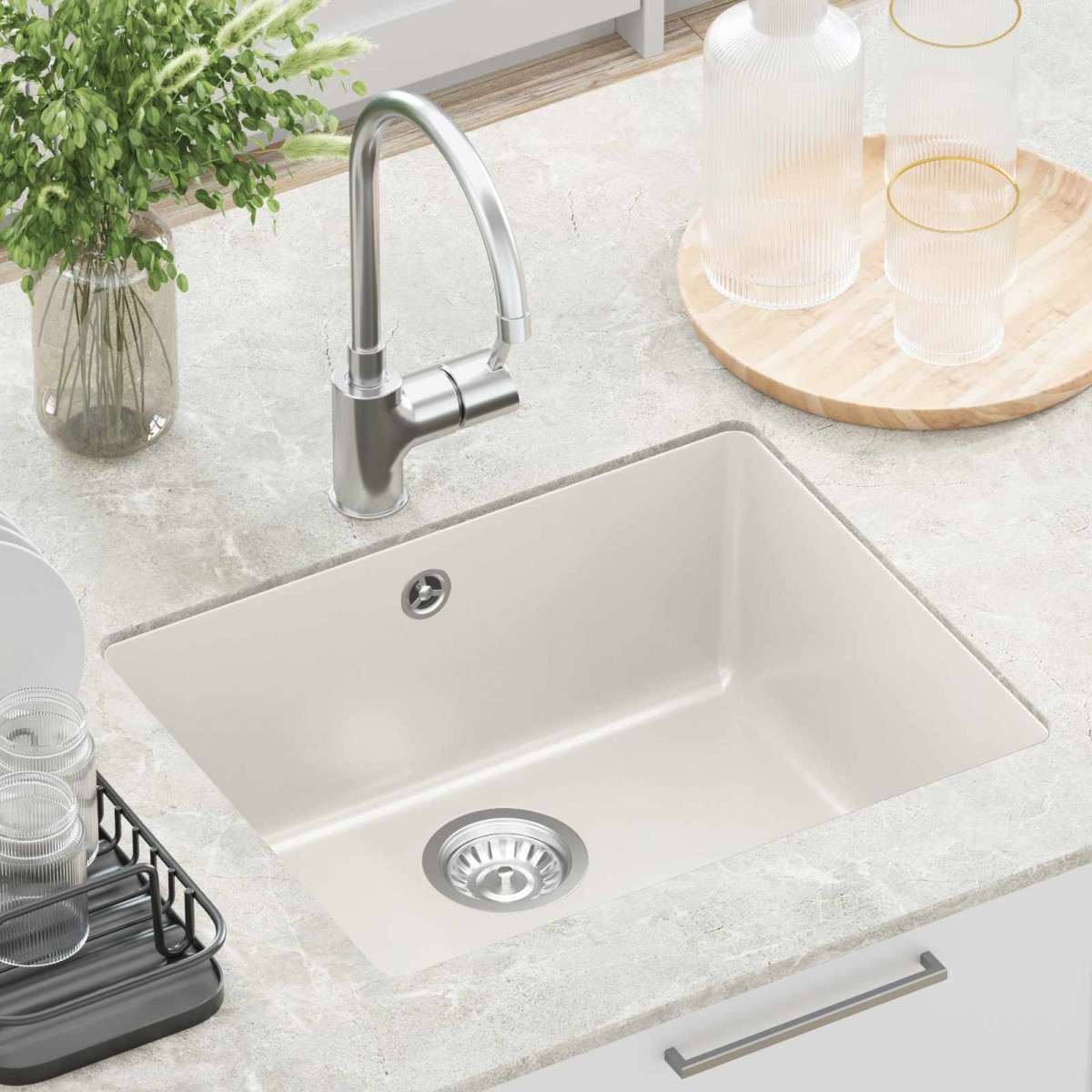 vidaXL Σιντρινο 80% Χαλαζίας και 20% Ρητίνη 530 x 460 mm Λευκό