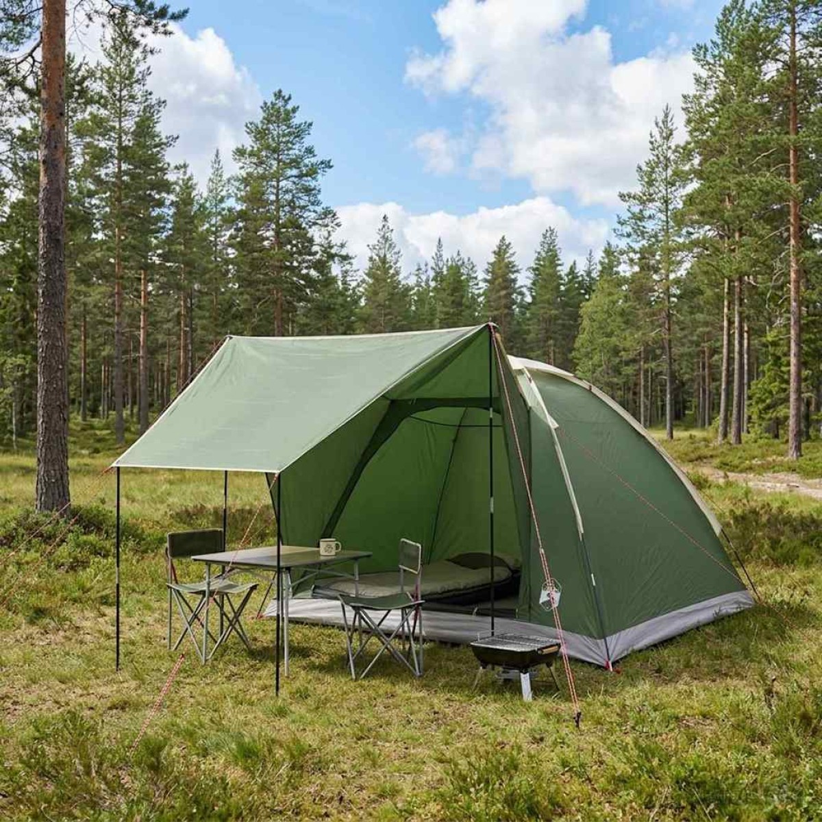 vidaXL Σκηνή Camping με στέγη Πράσινο 4 ατόμων Πολυεστέρας και Χάλυβας