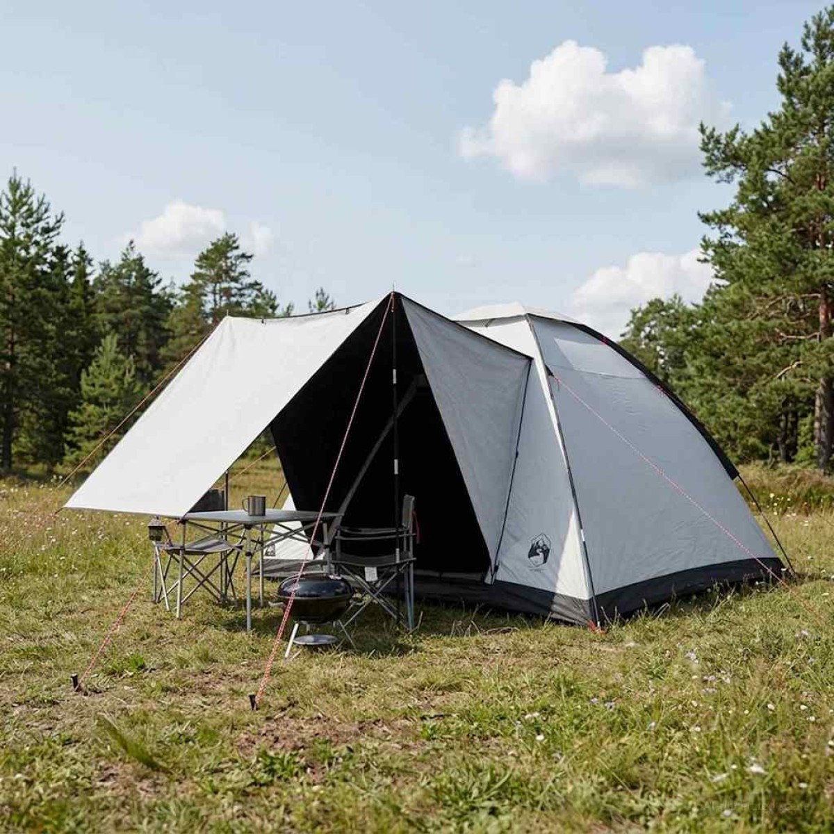 vidaXL Σκηνή Camping με στέγη Λευκό Μαύρο 275 x 215 x 125 εκ.