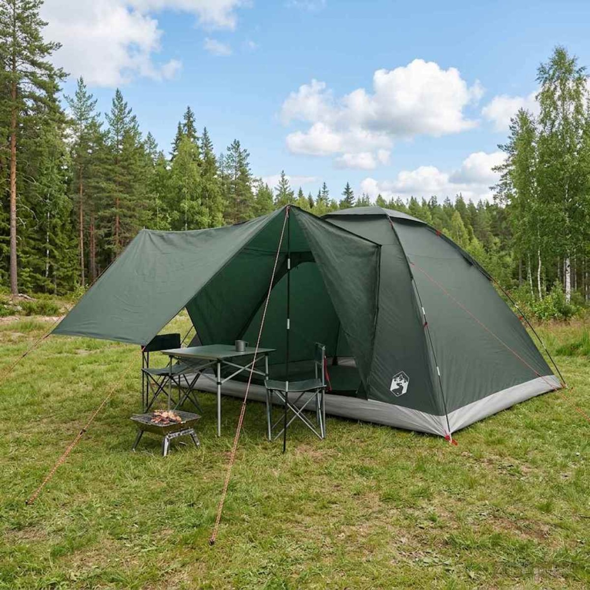 vidaXL Σκηνή Camping με στέγη Στρατιωτικό Πράσινο 335 x 275 x 180 εκ.