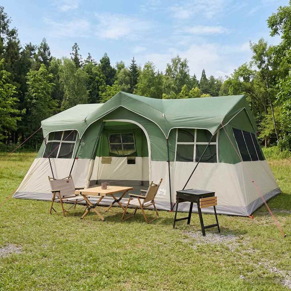 vidaXL Οικογενειακή Σκηνή με στέγη Πράσινο 487 x 340 x 216 εκ.