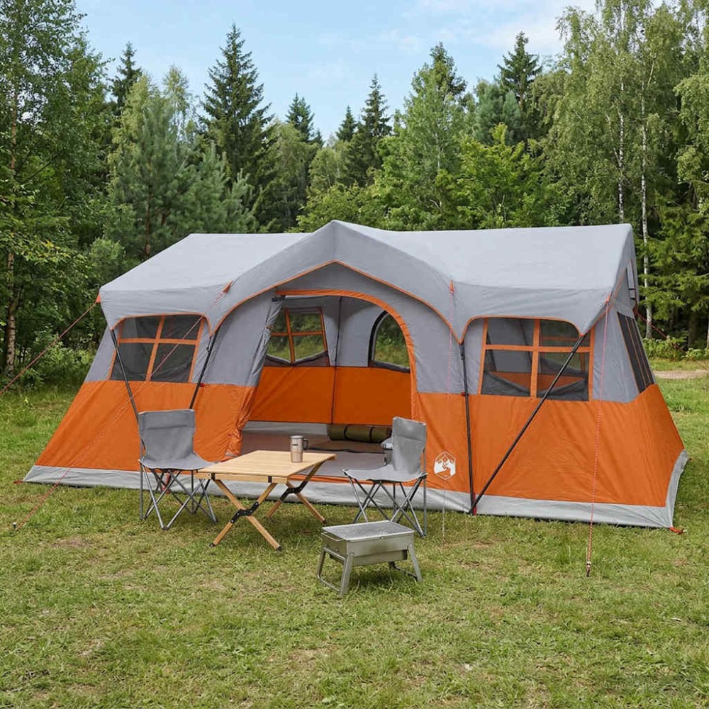 vidaXL Οικογενειακή Σκηνή Γκρι και Πορτοκαλί 487 x 340 x 216 εκ.