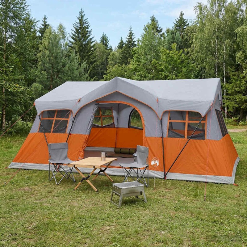 vidaXL Οικογενειακή Σκηνή Γκρι και Πορτοκαλί 487 x 340 x 216 εκ.