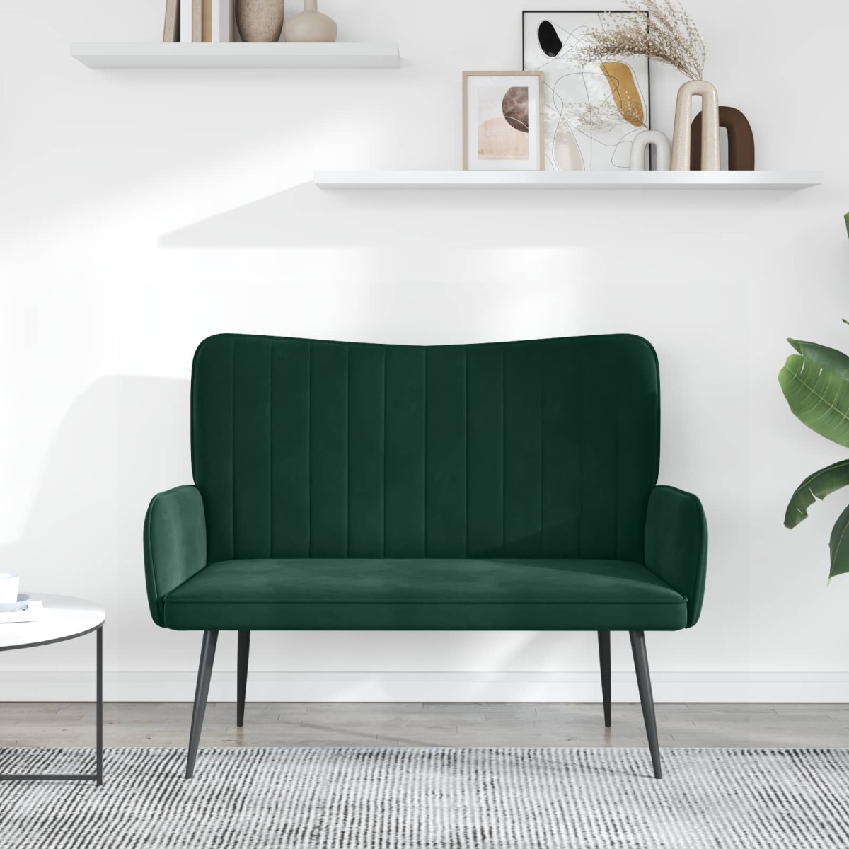 vidaXL Καναπές 2 ατόμων Σκούρο Πράσινο 115 x 61 x 87 εκ. Βελούδο