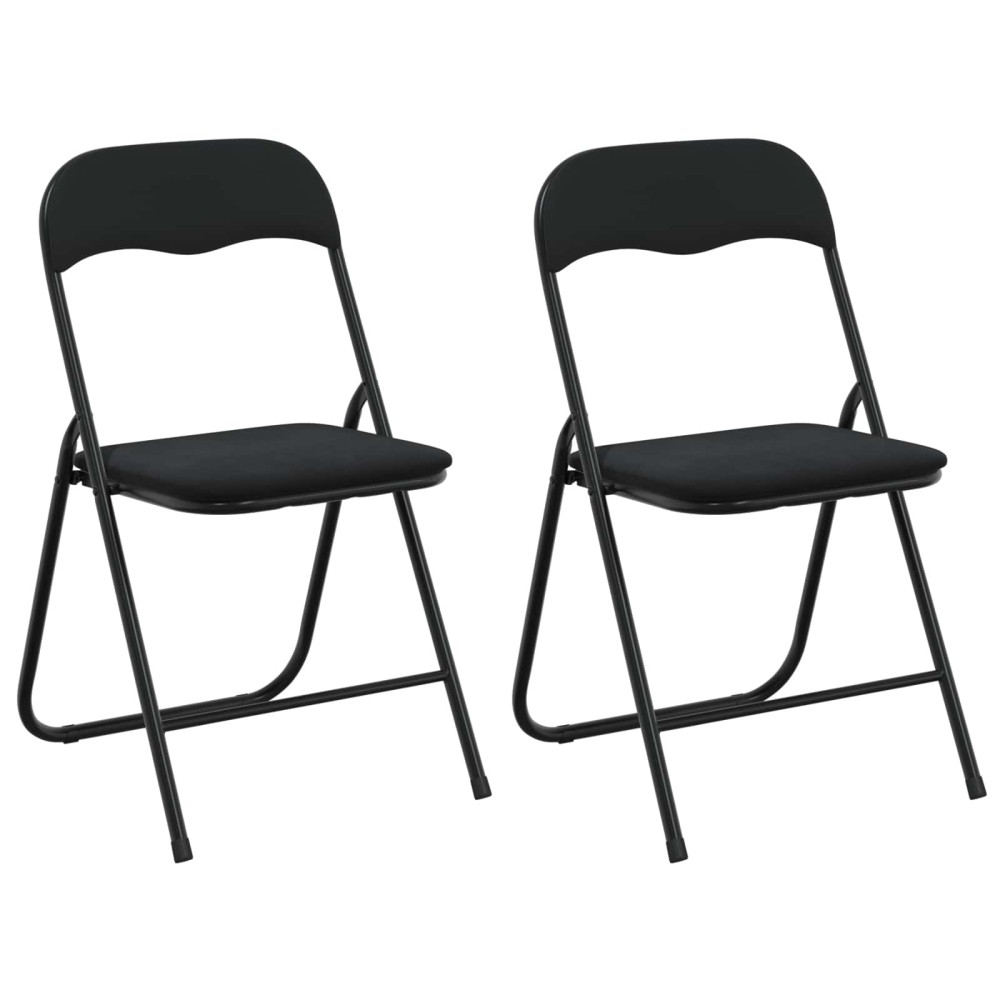 vidaXL Πτυσσόμενη Καρέκλα 2 τμχ. Βελούδο Μαύρο 48 x 44 x 78 εκ