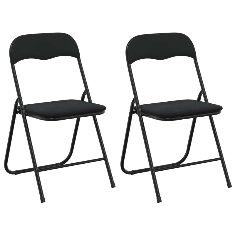 vidaXL Πτυσσόμενη Καρέκλα 2 τμχ. Βελούδο Μαύρο 48 x 44 x 78 εκ