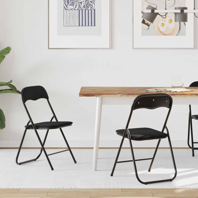vidaXL Πτυσσόμενη Καρέκλα 2 τμχ. Βελούδο Μαύρο 48 x 44 x 78 εκ