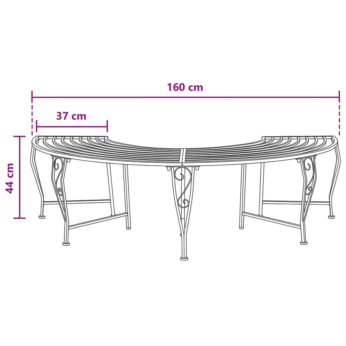 vidaXL Παγκάκι Δέντρου 4-Αριθμός καθισμάτων 160 x 80 x 44 cm Ατσάλι