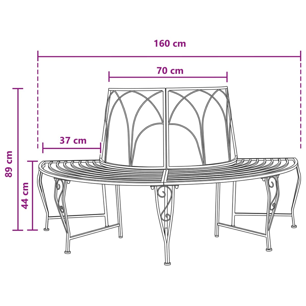 vidaXL Παγκάκι Δέντρου 4-Αριθμός καθισμάτων 160 x 80 x 89 εκ. Ατσάλι