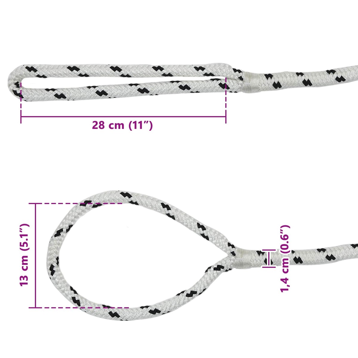 vidaXL Σχοινί Boat 14 mm 6 m Λευκό και Μαύρο Πολυεστέρας