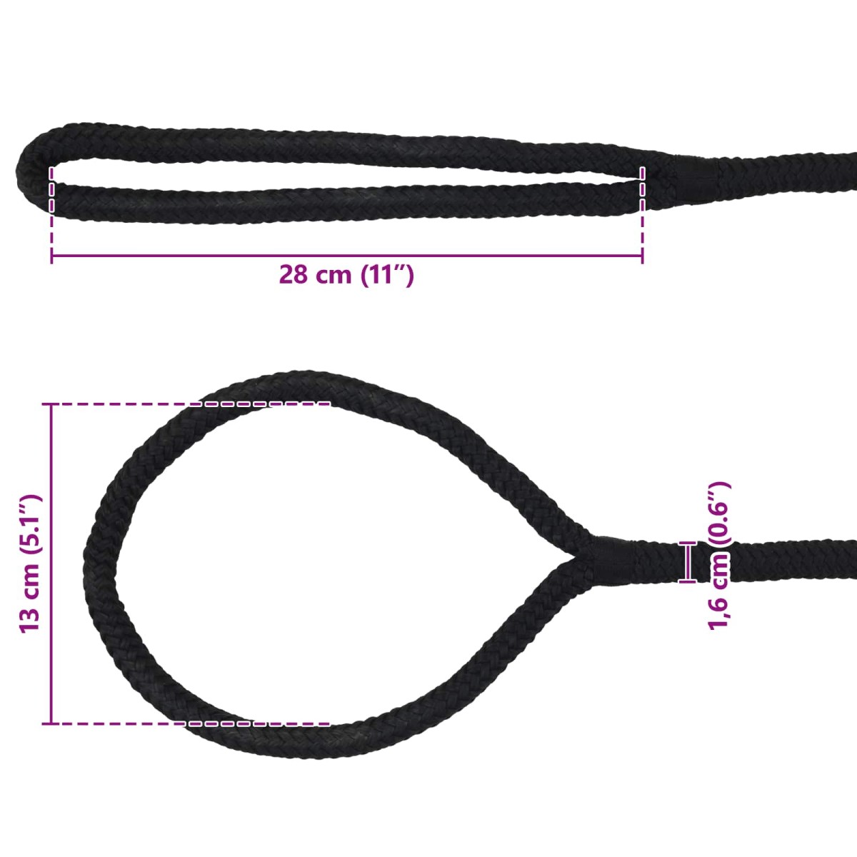 vidaXL Σχοινί Boat 16 mm 15 m Μαύρο Πολυεστέρας