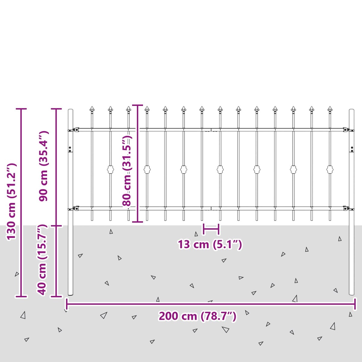 vidaXL Φράχτης με Σπίθες ASTEN 200 x 130 εκ Μαύρο