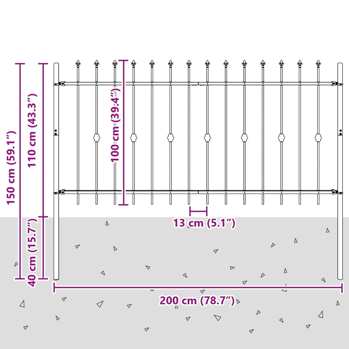 vidaXL Φράχτης με Σπίθες ASTEN 200 x 150 cm Μαύρο