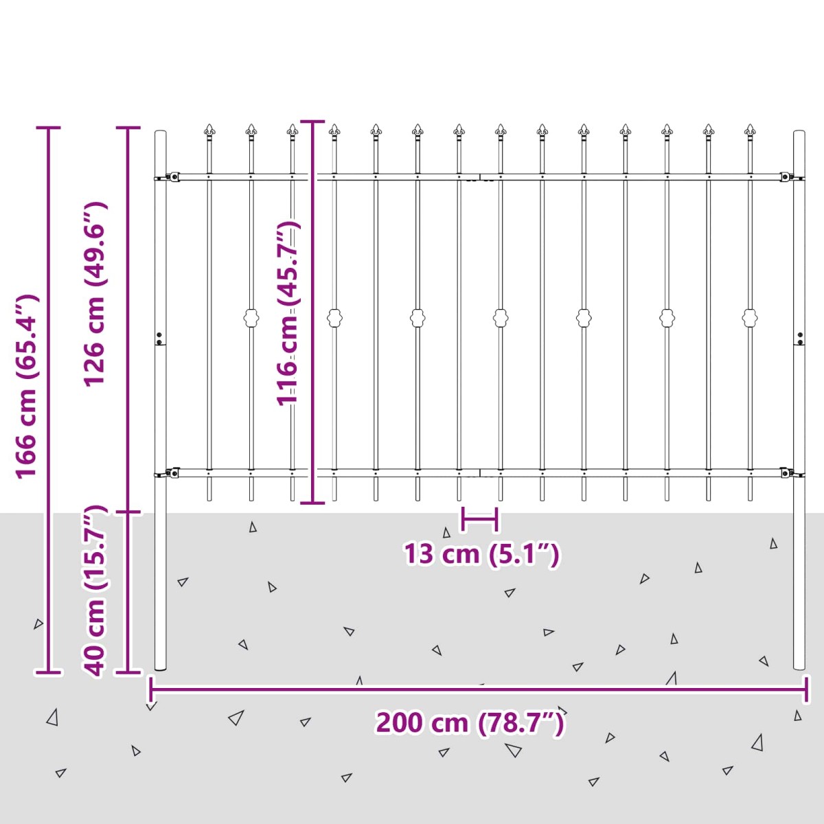 vidaXL Φράχτης με Σπίθες ASTEN 200 x 166 εκ Μαύρο