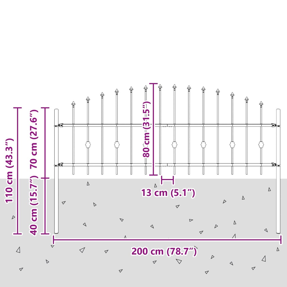 vidaXL Φράχτης με Σπίθες ASTEN 200 x 110 εκ Μαύρο