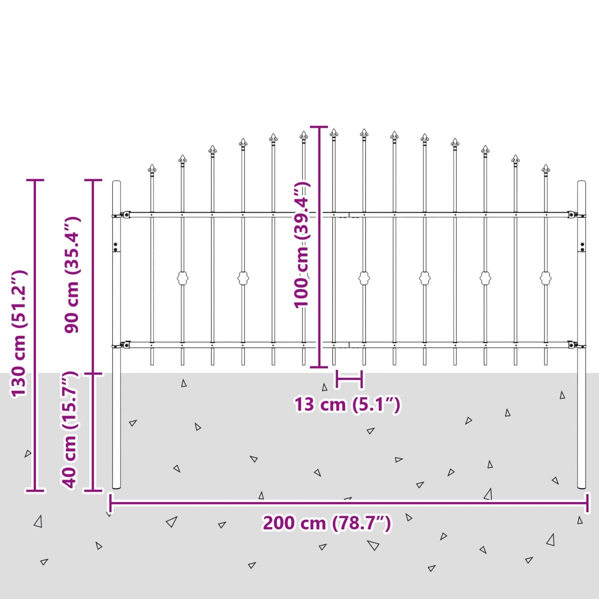 vidaXL Φράχτης με Σπίθες ASTEN 200 x 130 εκ Μαύρο